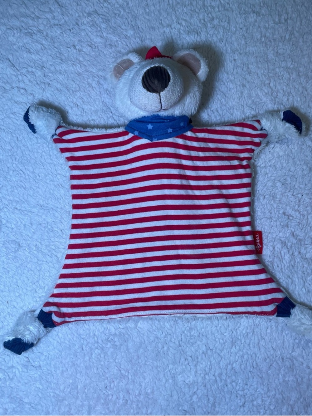 Plush Bear Red & White Striped Security Blanket/ Lovey Blanket